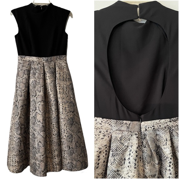 Anthropologie Hutch Metallic Snakeskin Print Fit N Flare High Neck Party Dress - Picture 1 of 14